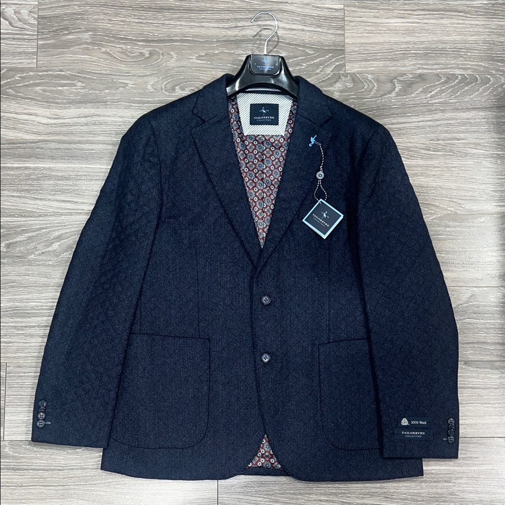 Tailorbyrd Navy Charcoal Blazer with Patterned Lining